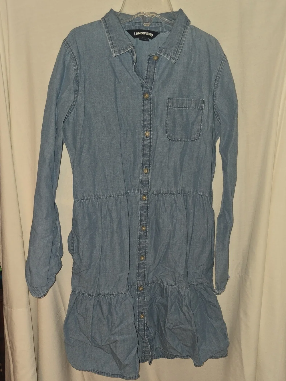 Lands' End Light Blue Denim-Style Button Front Dress